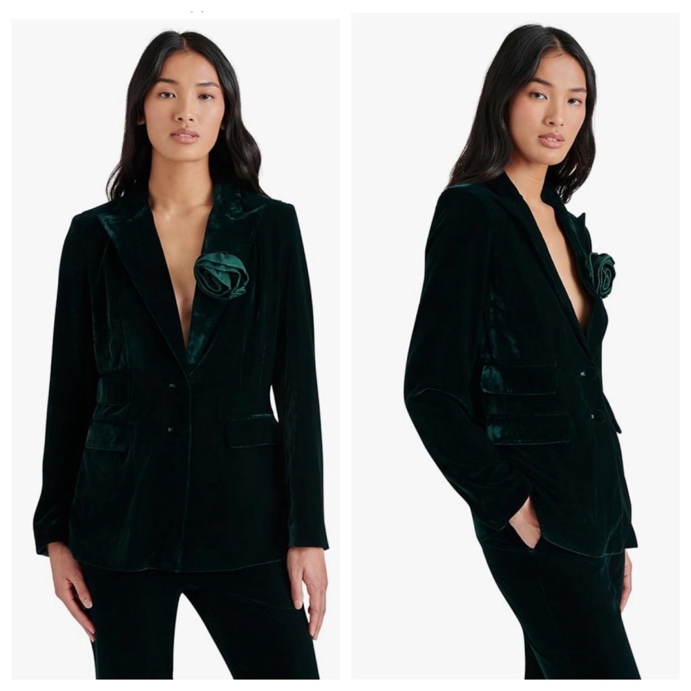 STEVE MADDEN Merene Women’s S Green Blazer Velvet Rosette Holiday Dark Academia